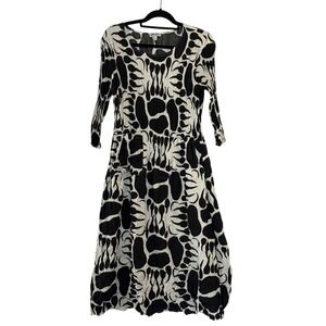 ALQUEMA 3/4 Sleeve Smash Print Pocket Dress US Size 12 / 14 Black White Abstract